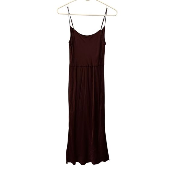 A by Anthropologie Maroon Shiny Adjustable Spaghetti‎ Strap Maxi Bodycon Dress S - Picture 2 of 7